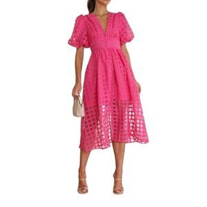 Women's Summer Dress Lantern Sleeve Casual Party Solid Color Skirt Flowy Dress S